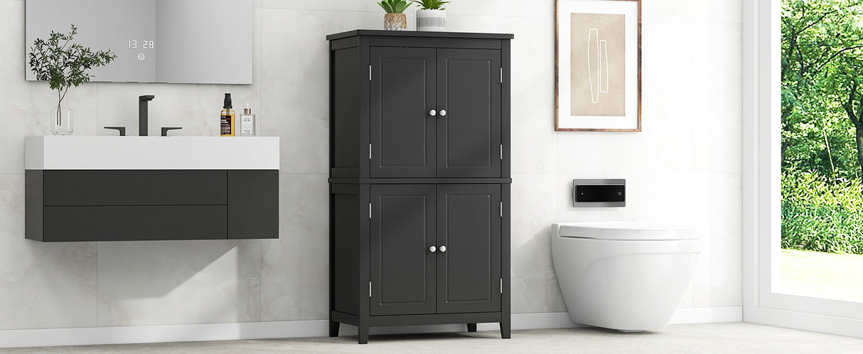 Bathroom floor storage cabinet, bathroom storage cabinet, 4-door independent cabinet, adjustable shelf, adaptive shelf, black - V.I.P Digital Presence