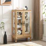 Dual door Curio cabinet with tempered glass doors, mirrored back panel and adjustable shelves, home lighting display cabinet Oak - V.I.P Digital Presence