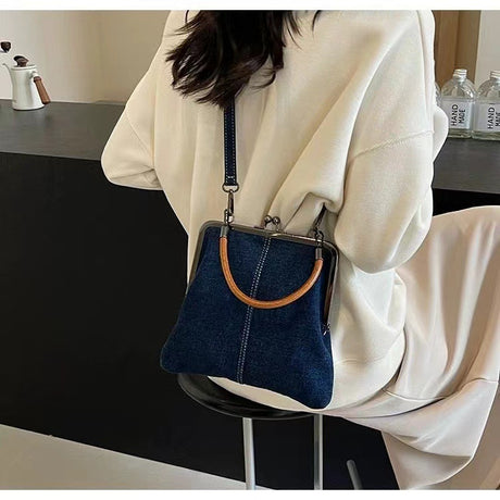 Small handbag women's handbag handmade denim splicing hand-held crossbody bag single shoulder bag small shoulder bag - V.I.P Digital Presence