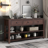 Retro Design Console Table with Two Open Shelves, Pine Solid Wood Frame and Legs for Living Room (Espresso) - V.I.P Digital Presence
