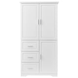 Tall and Wide Storage Cabinet with Doors for Bathroom/Office, Three Drawers, White - V.I.P Digital Presence