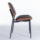 2-piece retro linen chair set with curved wooden backrest, cushioned seat, adjustable metal legs, (Black PU) - V.I.P Digital Presence
