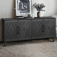 Carved Flower Door Large Storage Cabinet With Metal Handle Suitable For Living Room, Kitchen, Entryway(BLACK) - V.I.P Digital Presence