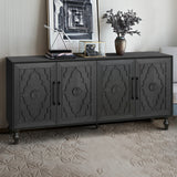 Carved Flower Door Large Storage Cabinet With Metal Handle Suitable For Living Room, Kitchen, Entryway(BLACK) - V.I.P Digital Presence