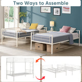 Twin metal bunk beds, metal structure bed frame with safety guardrails and 2 ladders, convertible bunk beds, white - V.I.P Digital Presence