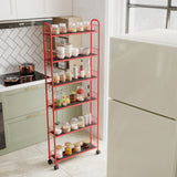 Red 6-story rolling cart gap kitchen ultra-thin sliding out storage tower shelf with wheels, 6 baskets - V.I.P Digital Presence