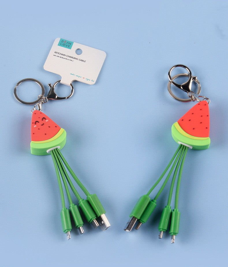 Summer cartoon charging cable refreshing fruit watermelon smiling face keychain data cable creative mobile fast charging cable - V.I.P Digital Presence