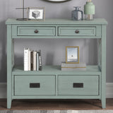 36'' Farmhouse Pine Wood Console Table Entry Sofa Table with 4 Drawers & 1 Storage Shelf (Retro Blue) - V.I.P Digital Presence