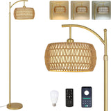 Arc Floor Lamp with 3 Color Temperatures, LED Gold Floor Lamp with Remote & Stepless Dimmable Bulb, Boho Standing Lamp - V.I.P Digital Presence