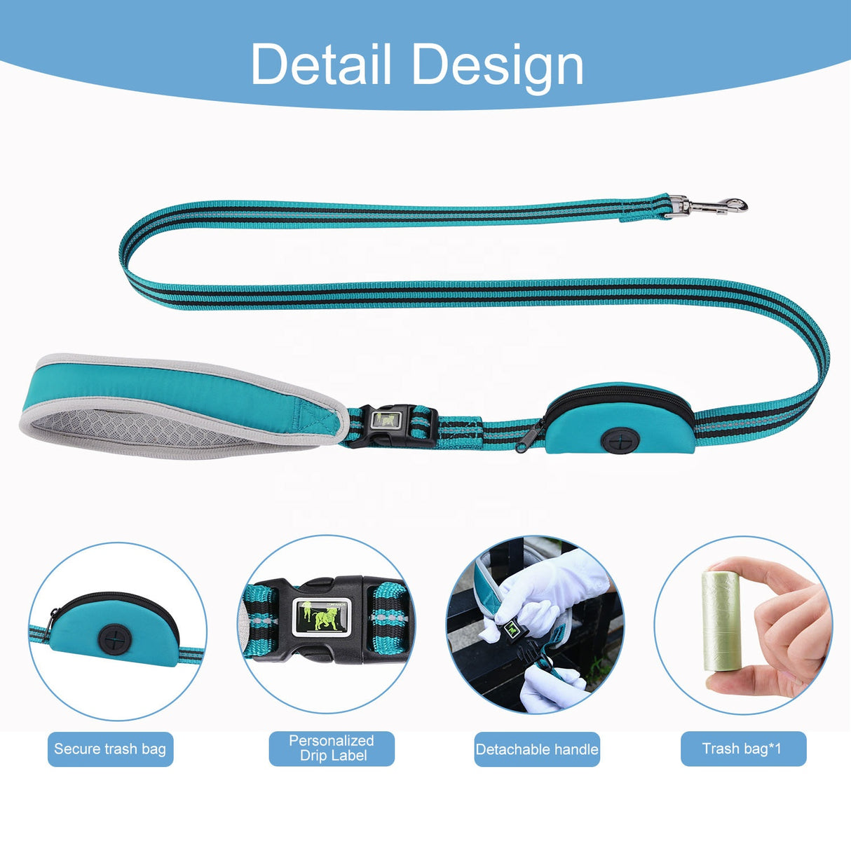 Nylon Combat Padded Leads Dog Leash with Double Padded Handles with Built in Poop Bag Holder Dispenser - V.I.P Digital Presence