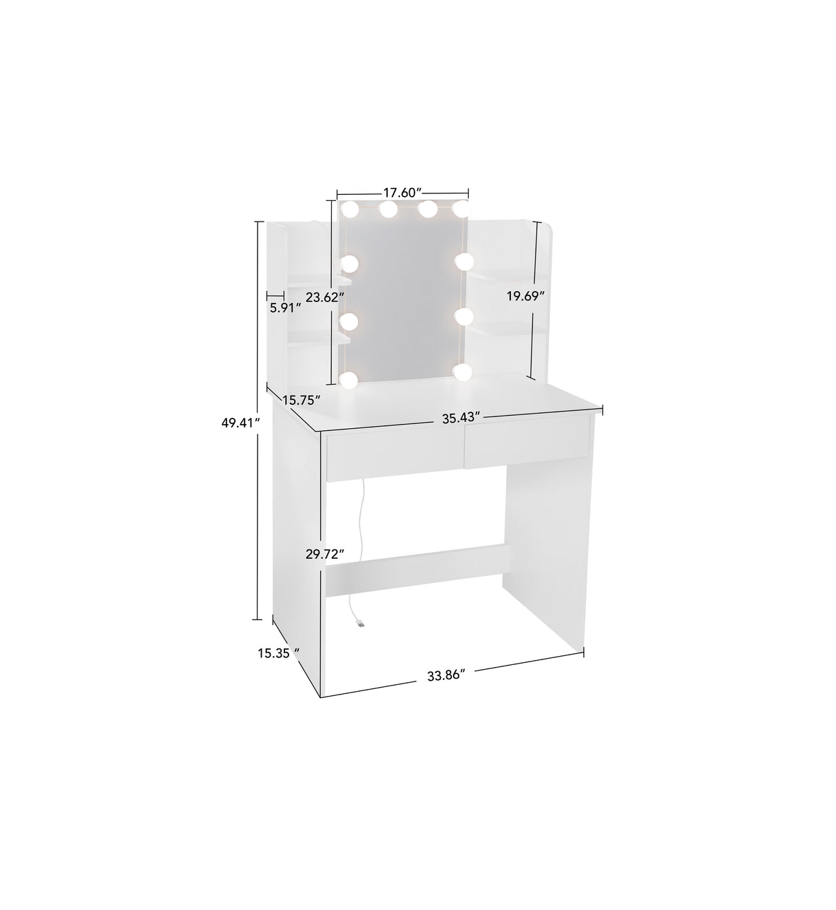 Makeup Vanity Desk With LED Lighted Mirror ,Dressing Table Set With 2 Large Drawers 10 LED Light ,White Color - V.I.P Digital Presence