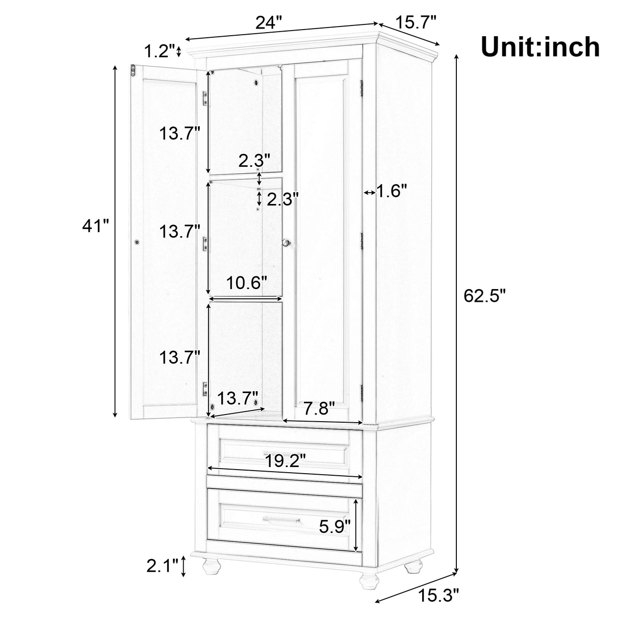 Tall Storage Cabinet with Two Drawers for Bathroom/Office, Black - V.I.P Digital Presence