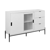 Modern characteristic storage cabinet side panel with glass sliding door and 3 drawers, dining table cabinet in white color - V.I.P Digital Presence