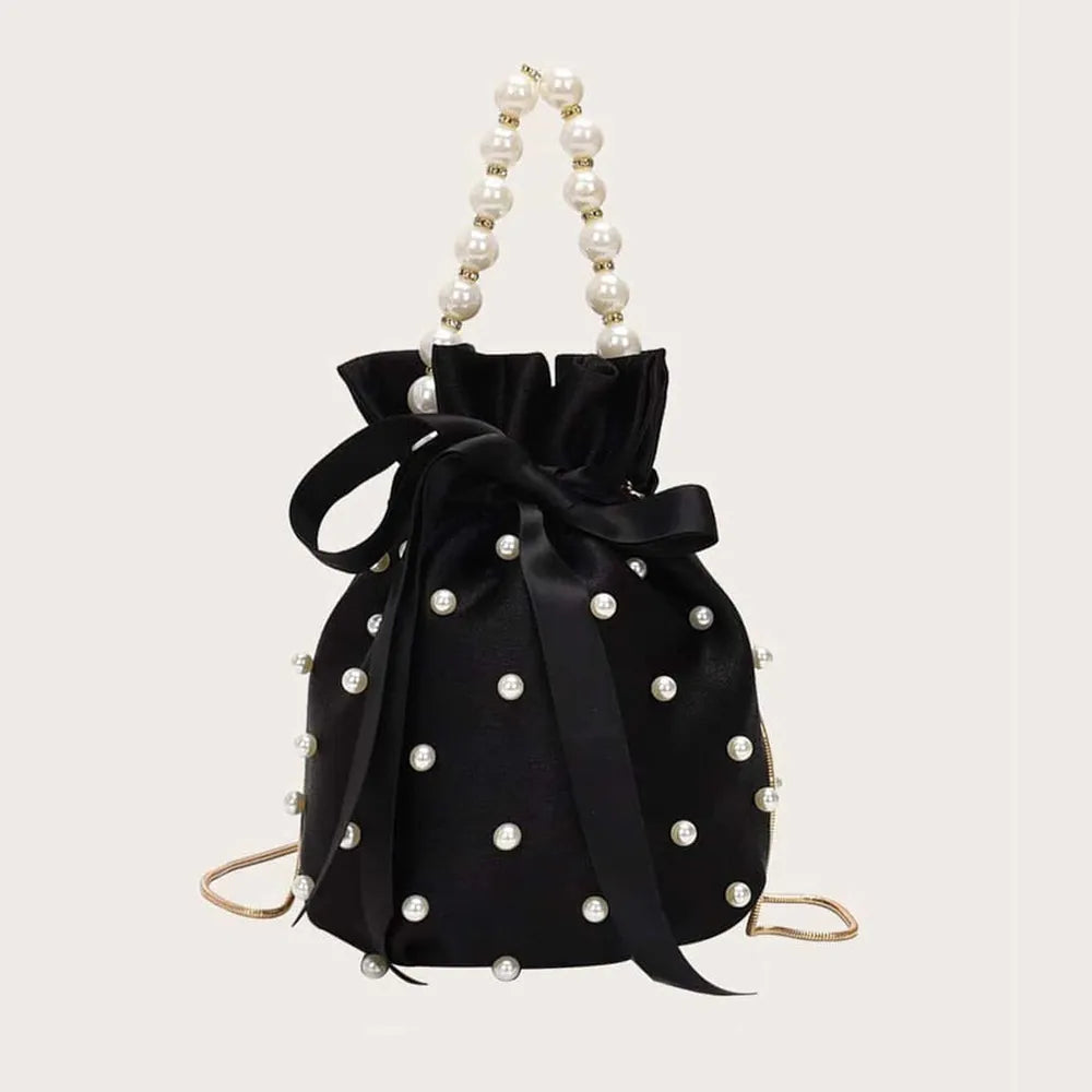 Pearl Detail Solid Color Bucket Bag - V.I.P Digital Presence