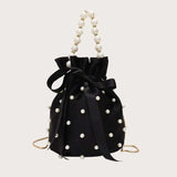 Pearl Detail Solid Color Bucket Bag - V.I.P Digital Presence