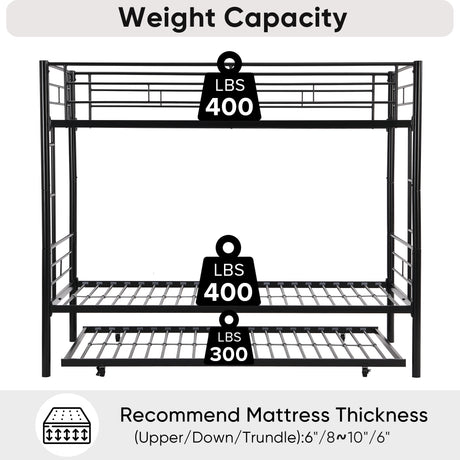 Twin bunk bed frame with trailer, metal bunk bed with sturdy guardrail and side ladder, can be divided into two beds, black - V.I.P Digital Presence