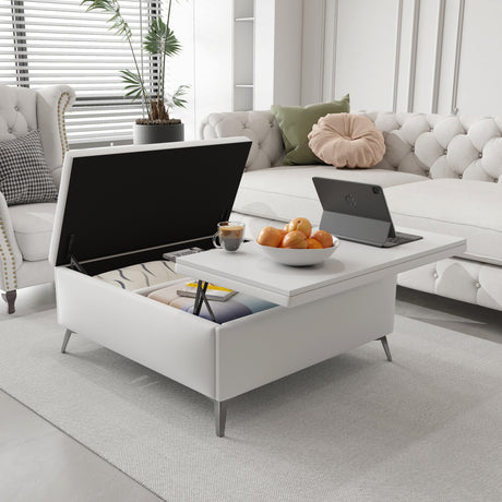 35 inch Wide Square storage benches Coffee Table with Lift Top Oversized Storage Ottoman in Upholstered for Living Room - V.I.P Digital Presence