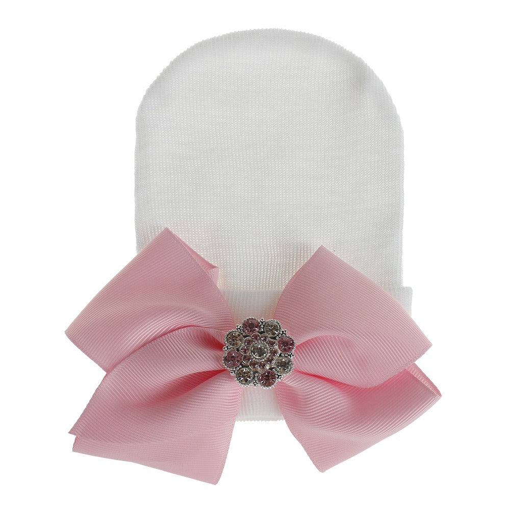 European and American Big Bow Glittering Diamond Pink Stripe Girl Baby Knitted Hat Newborn Baby Pullover Hat - V.I.P Digital Presence