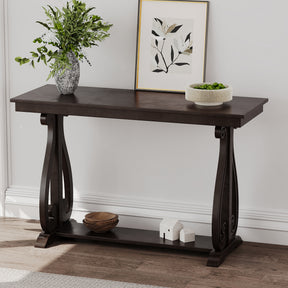 48-Inch Rustic Vintage Console Table --- Farmhouse Style Entryway Table with Open Shelf and Sturdy Construction  (Espresso) - V.I.P Digital Presence