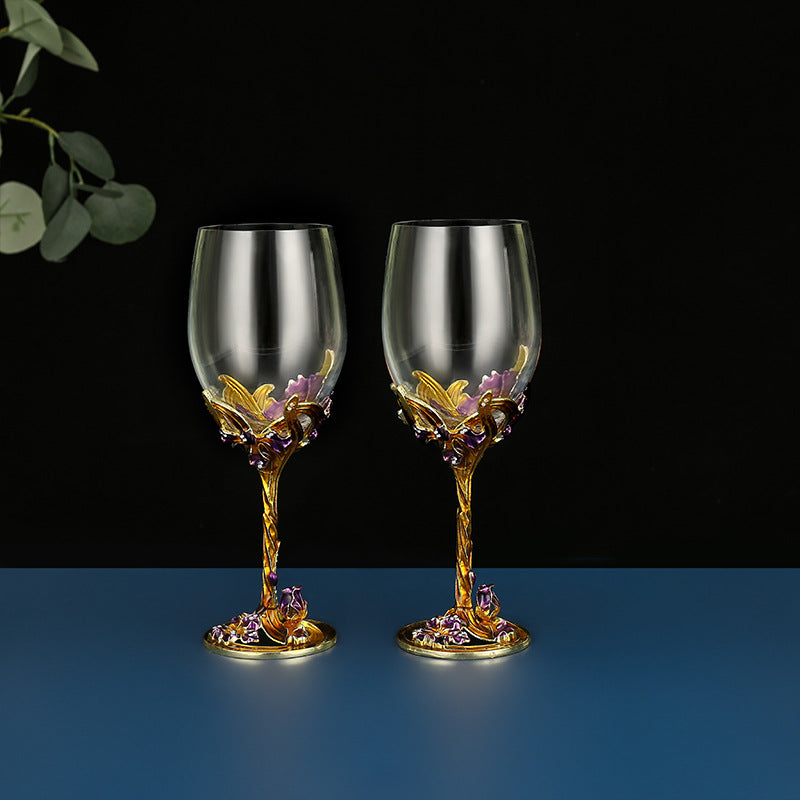 Iris enamel carved red wine glass high footed glass home gift set wine glass - V.I.P Digital Presence