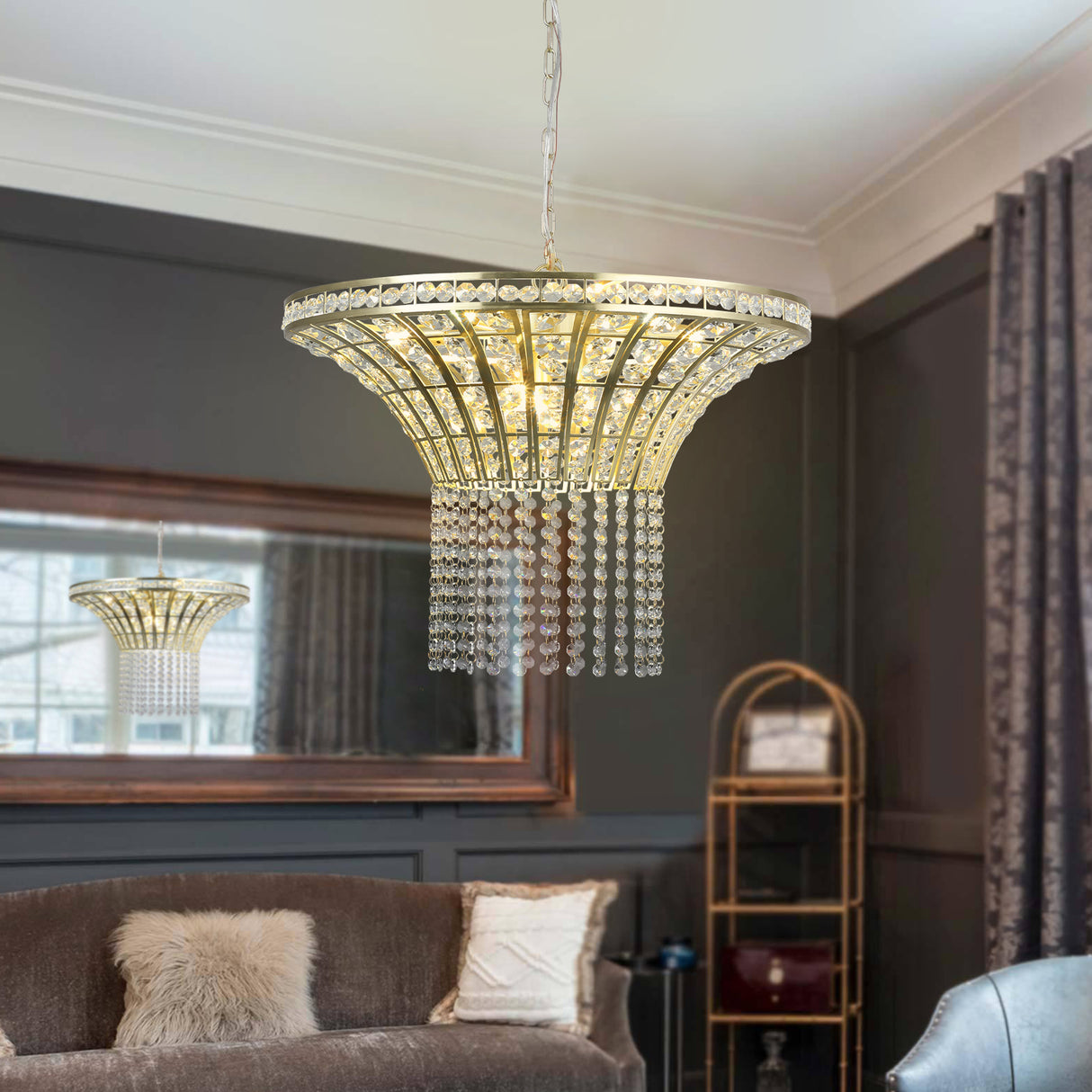 (Same as W1340120181/L5021) 8-Light 23.6" Wide Crystal Waterfall Chandelier (Bulb Not Included) - V.I.P Digital Presence