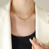 Brass Inlaid Zircon Letter Pendant Necklace - V.I.P Digital Presence