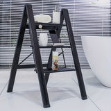 3 Step Ladder Aluminum Light Folding Step Bench Wide Non slip Pedal 300 lb Capacity Home Office Portable Ladder black - V.I.P Digital Presence