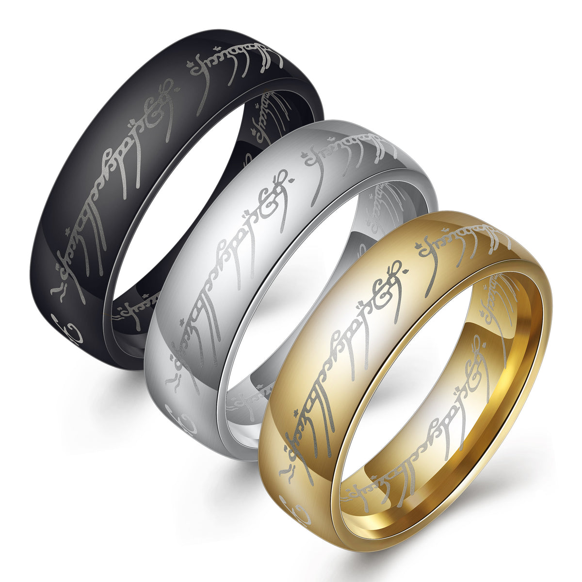 European and American movie peripheral laser Arabic font ring The Lord of the Rings stainless steel 6MM ring personality - V.I.P Digital Presence