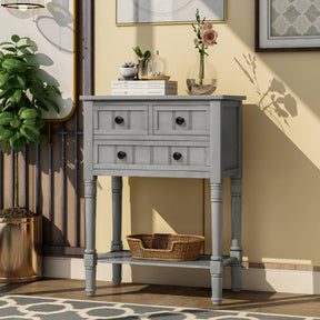 TREXM Narrow Console Desk, Thin Sofa Table with Three Storage Drawers and Living Room Bottom Shelves (Grey Washed) - V.I.P Digital Presence