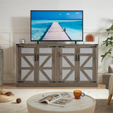 65-Inch Slate Gray Faux Rattan Sideboard with Barn Doors Rustic Sideboard, 4-Door Storage for Living Room, Entryway, Bedroom - V.I.P Digital Presence