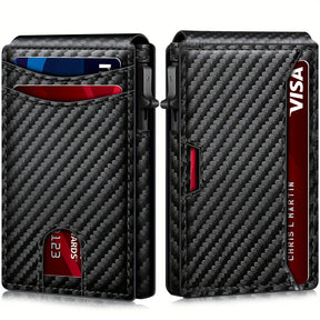 Carbon fiber patterned men's wallet wallet two fold flip card box anti-theft brush wallet magnetic suction side push card bag - V.I.P Digital Presence