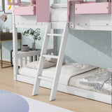 Twin over Twin House Bunk Bed with Roof , Window, Window Box, Door , with Safety Guardrails and Ladder, Pink/White - V.I.P Digital Presence
