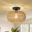 Rattan Light Fixtures Ceiling Mount,Boho Ceiling Light Fixture with Dimmable LED Bulb Mini Hand Woven Rattan - V.I.P Digital Presence