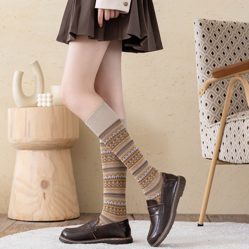 Socks Women's Middle and High Tube Calf and Knee Socks Ins Ethnic Style Net Red Style Harajuku Mori Striped Cotton Socks - V.I.P Digital Presence