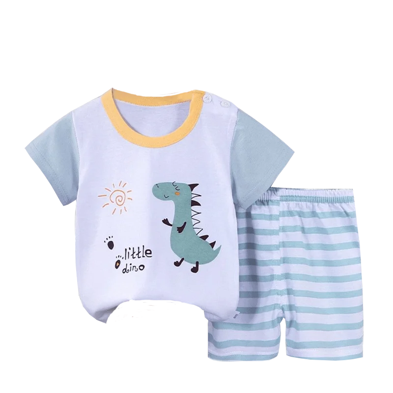 T-shirt+Shorts 2-Piece Clothing Set Pajamas Summer Kids Baby Boys Girls Cotton Casual Tracksuit Cartoon Dinosaur Clothes Suit - V.I.P Digital Presence