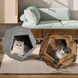 25.98'' Shaped Modern Pet Furniture Cat Kennel Side Table MDF Multi-Purpose Furniture Antique Wood Color - V.I.P Digital Presence