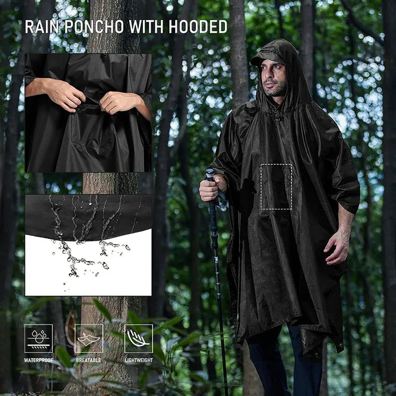 Poncho impermeable militar 3 en 1 para exteriores, con capucha y mangas, impermeable, para motocicleta, camping, senderismo, viajes, ropa impermeable, tienda de campaña.