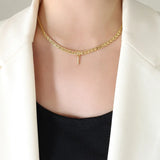 Brass Inlaid Zircon Letter Pendant Necklace - V.I.P Digital Presence