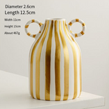 Hand drawn dual ear striped niche ceramic vase dining table flower arrangement ornament large belly simple floral ware - V.I.P Digital Presence