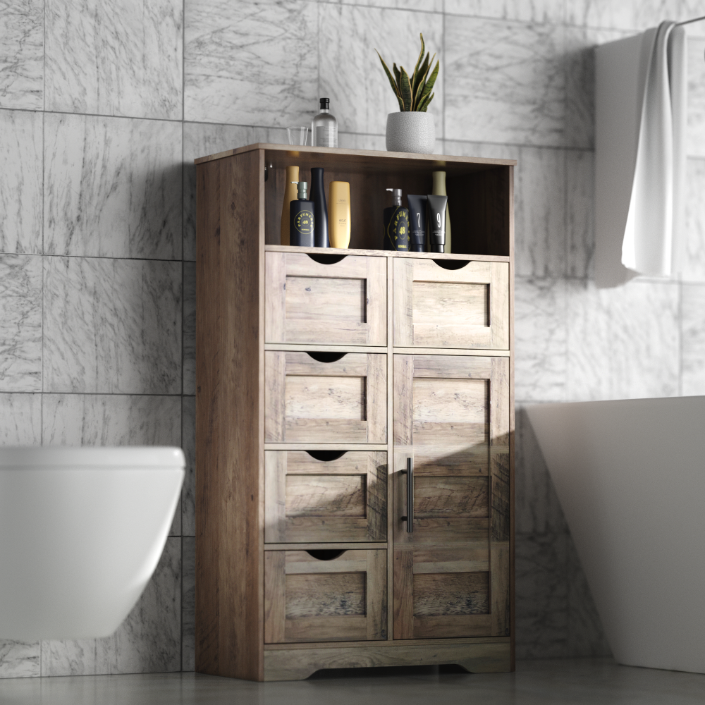 5 Drawers Storage Cabinet with Adjustable Shelves, Bathroom Cabinet with Doors, Floor Cabinet for Living Room Grey - V.I.P Digital Presence