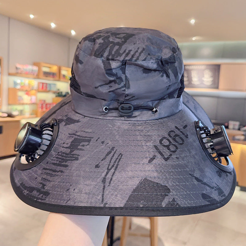 Solar powered fan large brim hat men's outdoor sunshade hat mountain climbing fisherman hat - V.I.P Digital Presence