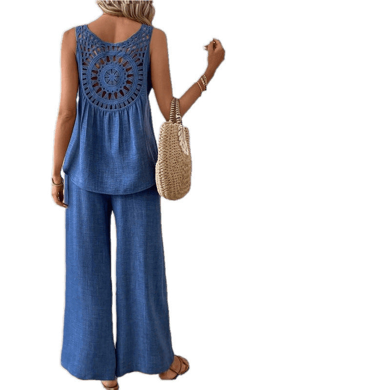 Fashionable Solid Color Back Hollow Lace Set - V.I.P Digital Presence
