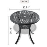 Ø30.71-inch Cast Aluminum Patio Dining Table With Black Frame and Umbrella Hole - V.I.P Digital Presence