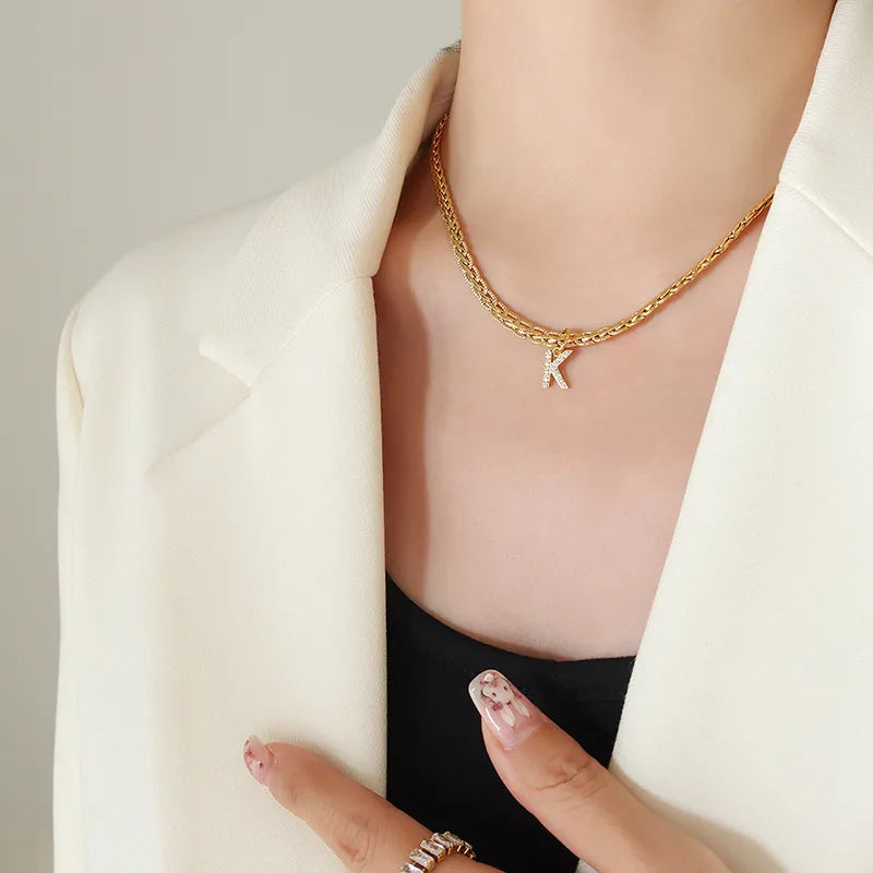 Brass Inlaid Zircon Letter Pendant Necklace - V.I.P Digital Presence