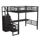 Full Size Metal Loft Bed with Desk, Storage Staircase and Small Wardrobe, Storage stairs can be installed left and right,Black - V.I.P Digital Presence