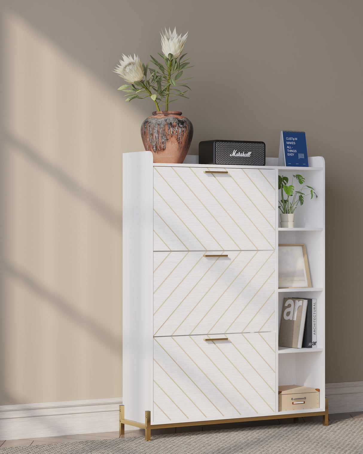 Shoe Cabinet with 3 Flip Drawers & Open Shelves, Modern Entryway Shoe Storage Cabinet Slim, Narrow Hidden Shoe Rack for Heels - V.I.P Digital Presence