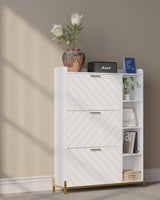 Shoe Cabinet with 3 Flip Drawers & Open Shelves, Modern Entryway Shoe Storage Cabinet Slim, Narrow Hidden Shoe Rack for Heels - V.I.P Digital Presence