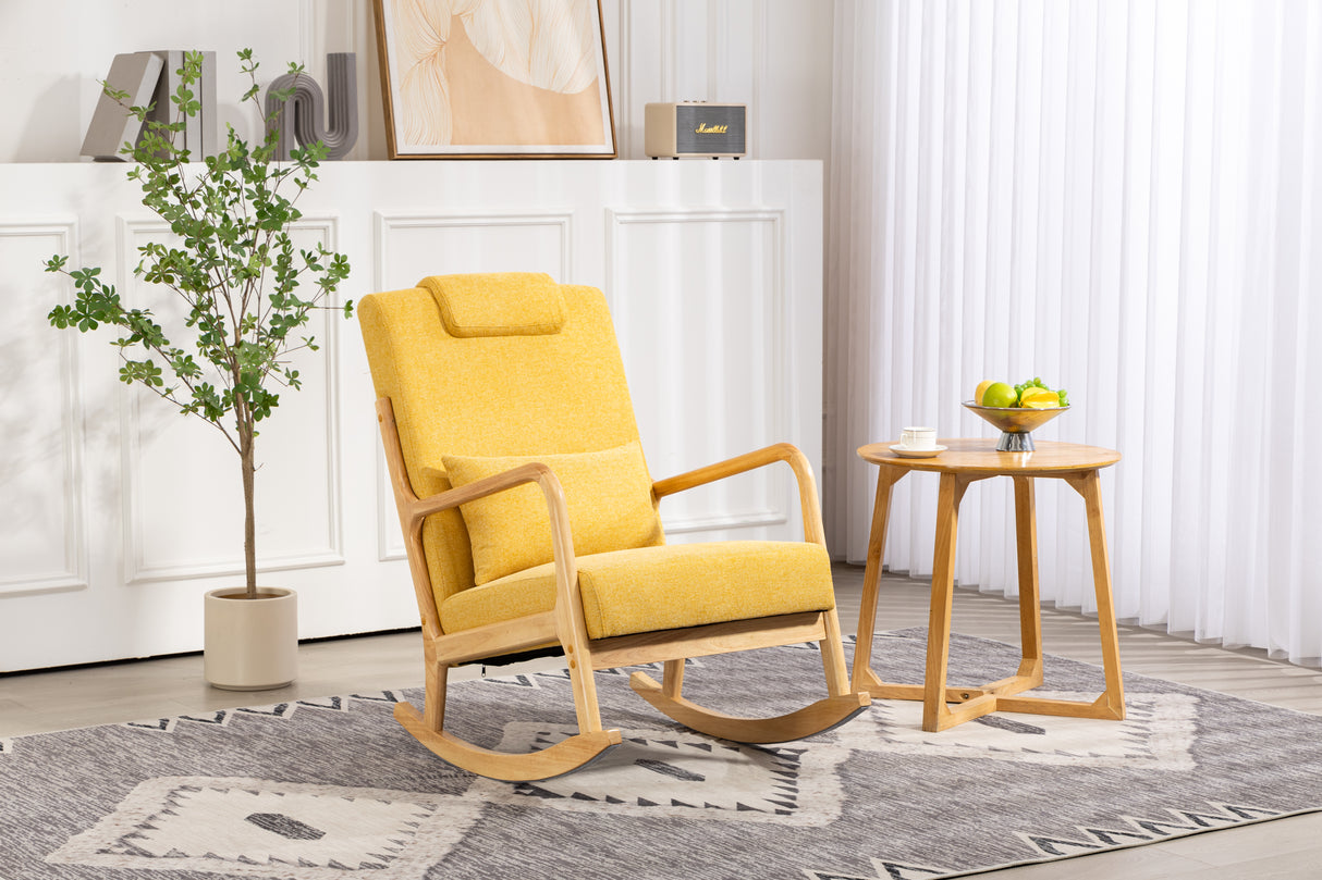 Rocking Chair Upholstered Fabric Rocking Armchair Indoor with High Backrest Glider Chairs and Lumbar Pillow for Living Room - V.I.P Digital Presence