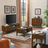 Medieval modern flute coffee table with storage sliding door and solid wood legs, vintage farmhouse wood central table - V.I.P Digital Presence