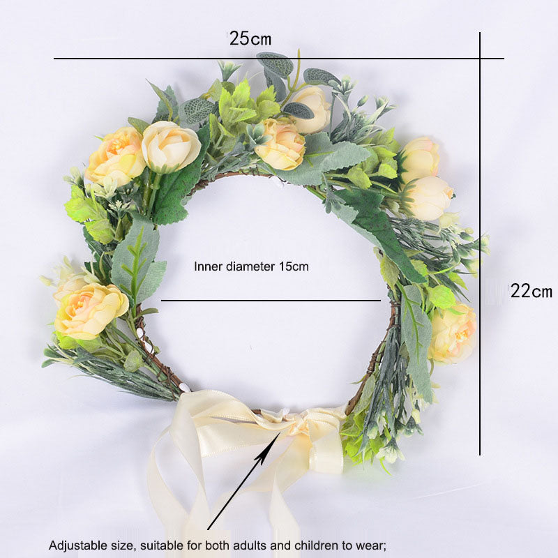 Flower garland headwear, forest style girl, sweet vacation, photography, hair accessories, simulated flowers, green leaves, flower garland - V.I.P Digital Presence